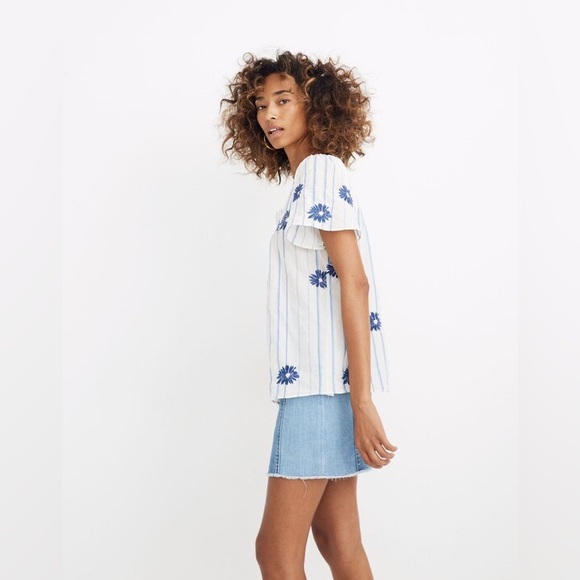 Madewell Floral Embroidered Stripe Butterfly Boho Top Size L - Picture 2 of 6